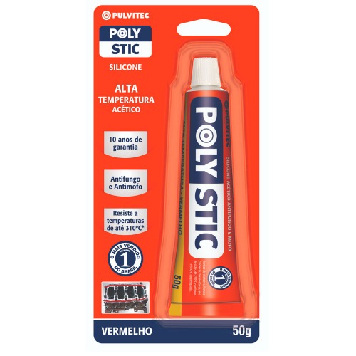 Silicone acético alta temperatura vermelho 250 gramas - Poly Stic Silicone acético alta temperatura vermelho 250 gramas - Poly Stic