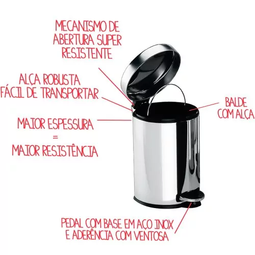 Lixeira inox 5L com pedal e balde 20 x 30 cm Decorline - 3040/202