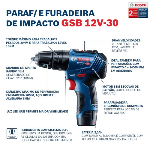 Furadeira Parafusadeira de impacto 3/8 Furadeira Parafusadeira de impacto 3/8