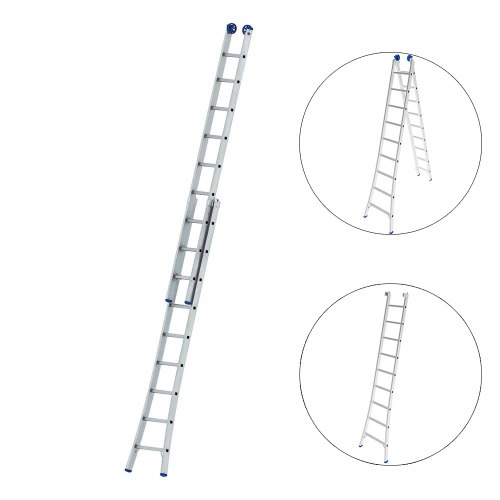 Escada de alumínio extensível 2,74 x 4,5 m 2 x 9 degraus 3 em 1 Escada de alumínio extensível 2,74 x 4,5 m 2 x 9 degraus 3 em 1