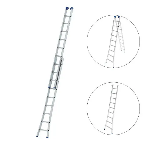 Escada de alumínio extensível 2,74 x 4,5 m 2 x 9 degraus 3 em 1