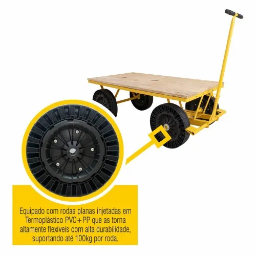 Carro plataforma tampo em madeira capacidade 300 kg - MP-300