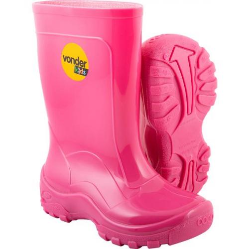 Bota infantil de PVC rosa com forro   Bota infantil de PVC rosa com forro