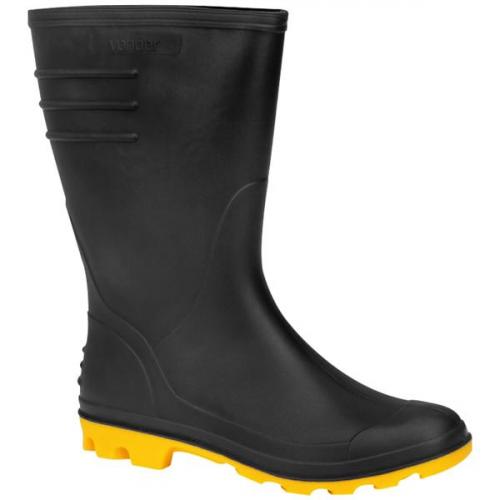 Bota de PVC preta com solado amarelo cano médio sem forro Bota de PVC preta com solado amarelo cano médio sem forro