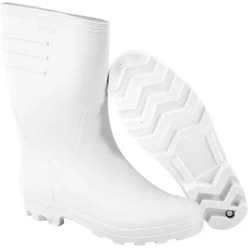 Bota de PVC branca cano médio com forro  