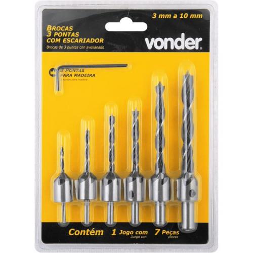 Jogo de broca 3 pontas c/ escarriador 3 a 10mm 7 peas