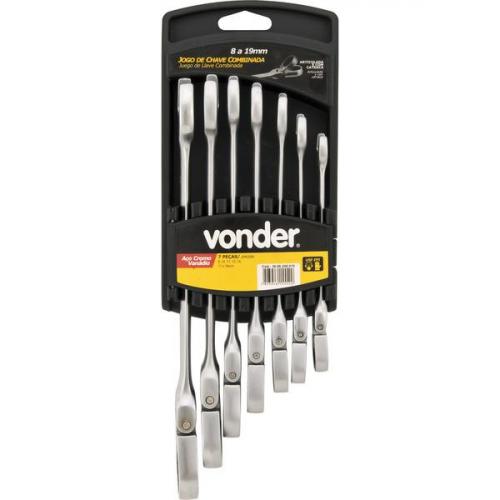 Jogo de chave combinada com catraca articulada 8 a 19 mm 7 pe�as