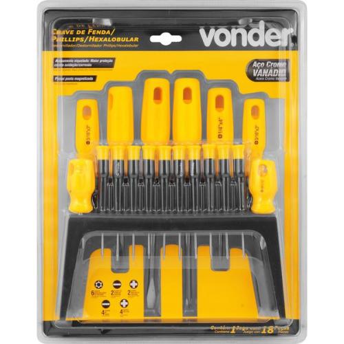 Jogo de chaves fenda/phillips/hexalobular com 18 peças Jogo de chaves fenda/phillips/hexalobular com 18 peças