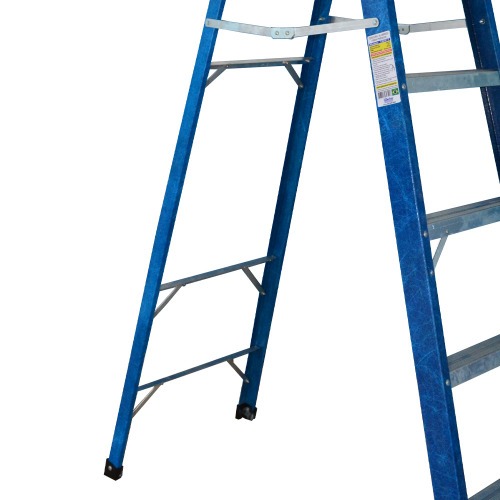 Escada tesoura simples em fibra de vidro 6 degraus + patamar 2,10 m- Premium