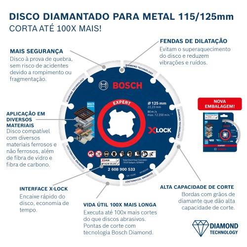 Disco diamantado segmentado para metal 125 mm - X-LOCK Disco diamantado segmentado para metal 125 mm - X-LOCK