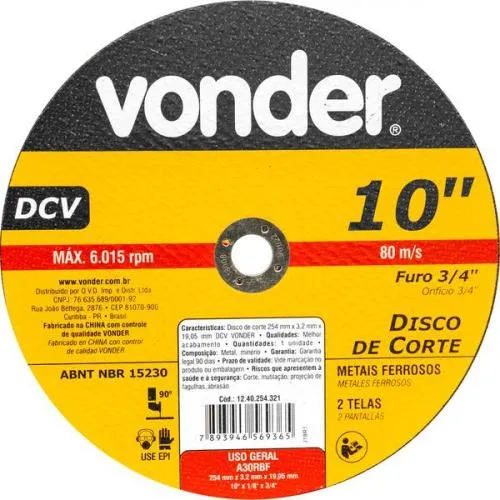 Disco de corte 254 x 3,2 x 19,05 mm - DCV 