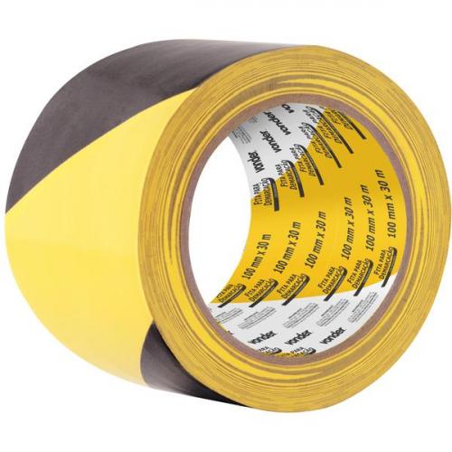 Fita adesiva zebrada para demarcação 100 mm x 30 m Fita adesiva zebrada para demarcação 100 mm x 30 m