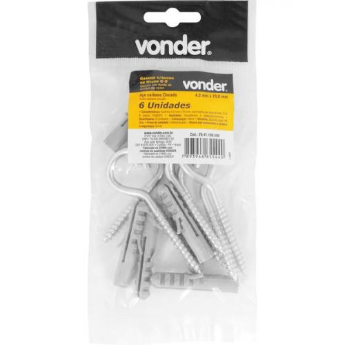 Gancho 4,2 x 70 mm com bucha de nylon 8 mm G-8 c/ 6 peas