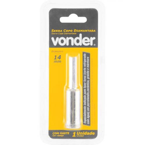 Serra copo diamantada 14 mm refrigerada com haste de 6,3 mm 