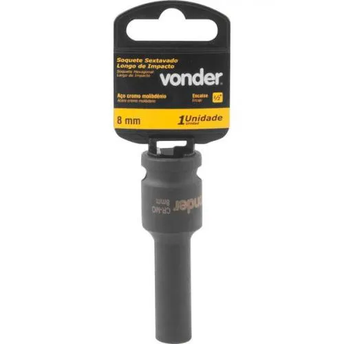 Soquete sextavado de impacto longo 8 mm encaixe 1/2