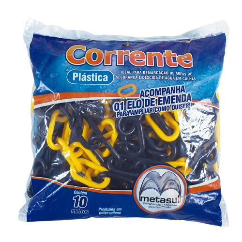 Corrente plástica amarela e preta 10 mm com 10 metros Corrente plástica amarela e preta 10 mm com 10 metros