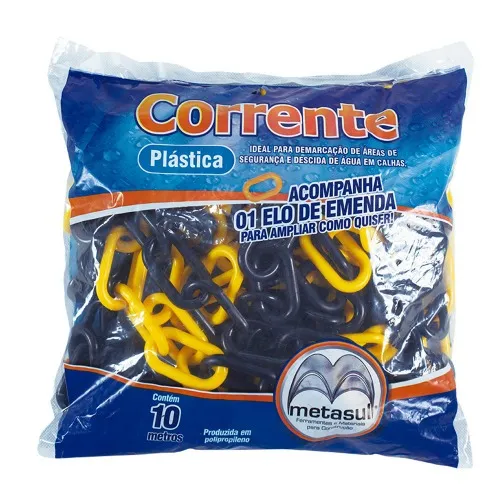 Corrente plástica amarela e preta 10 mm com 10 metros