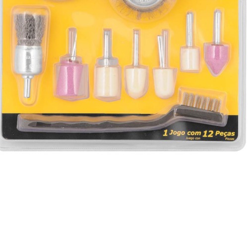 Jogo de pontas montadas e escovas com 12 pe�as 