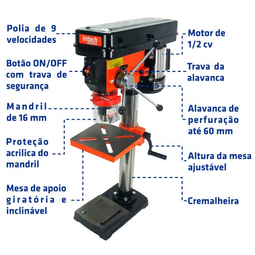 Furadeira de bancada 1/2 hp mandril de 5/8