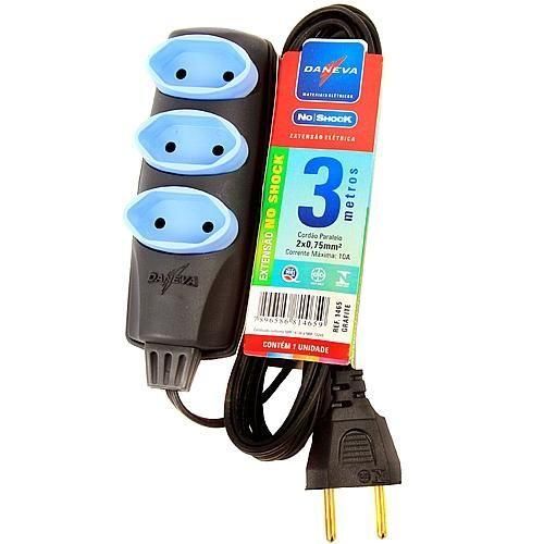 Extensão elétrica 3 metros 2 x 0,75 mm 2P 10A - NO SHOCK Extensão elétrica 3 metros 2 x 0,75 mm 2P 10A - NO SHOCK