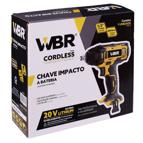 Chave de impacto a bateria 20V encaixe de 1/2