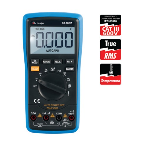 Multmetro digital porttil CAT III 600V True RMS - ET-1639A