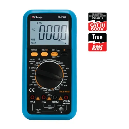 Multímetro digital portátil CAT III 600V True RMS - ET-2703A