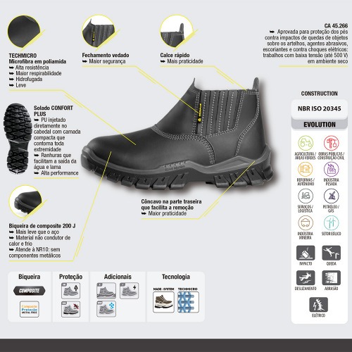 Botina em microfibra com elstico biqueira composite preta - BH SB SRC