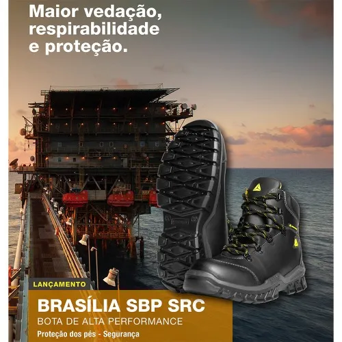 Botina em microfibra com cadarço biqueira composite preta - BRASÍLIA SBP SRC