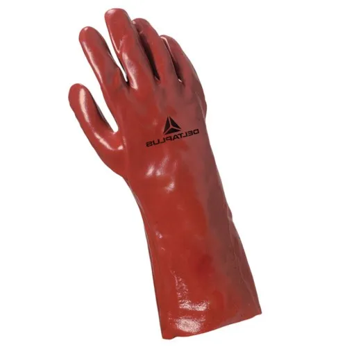 Luva de pvc lisa com forro de algodão 35 cm vermelha GG