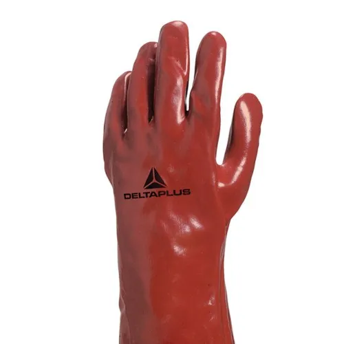 Luva de pvc lisa com forro de algodão 35 cm vermelha GG