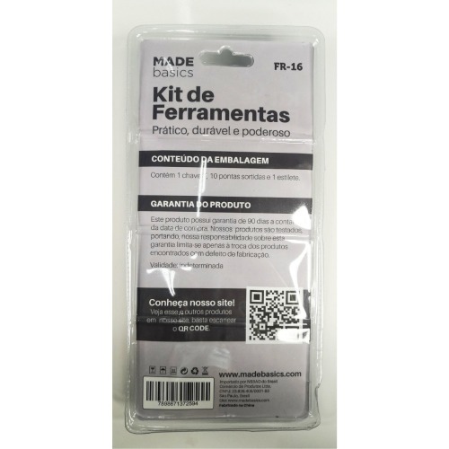 Jogo de ferramentas com 10 bits + Cabo T e estilete - FR-16