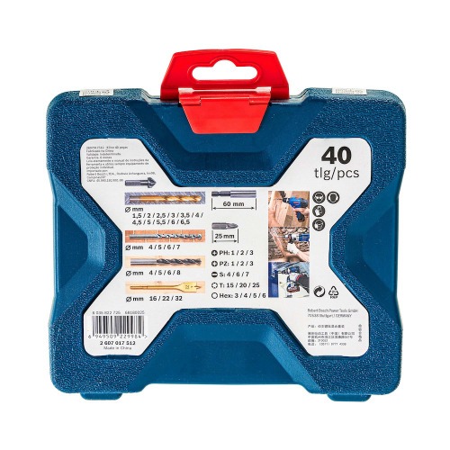 Jogo de brocas e pontas 40 peas com maleta - X-Line