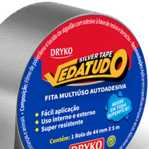 Fita adesiva 44 mm x 5 m - Silver tape Vedatudo