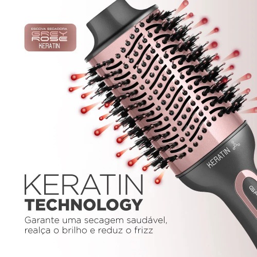 Escova secadora 1200W 3 em 1 Grey Rose Keratin - ES-11-BI 110V/220V Escova secadora 1200W 3 em 1 Grey Rose Keratin - ES-11-BI 110V/220V