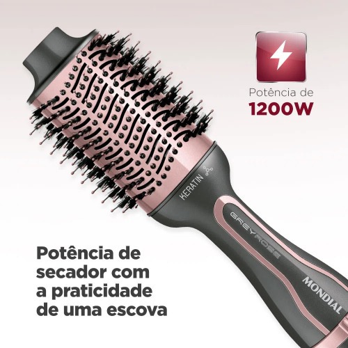 Escova secadora 1200W 3 em 1 Grey Rose Keratin - ES-11-BI 110V/220V Escova secadora 1200W 3 em 1 Grey Rose Keratin - ES-11-BI 110V/220V