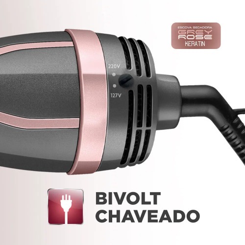 Escova secadora 1200W 3 em 1 Grey Rose Keratin - ES-11-BI 110V/220V Escova secadora 1200W 3 em 1 Grey Rose Keratin - ES-11-BI 110V/220V
