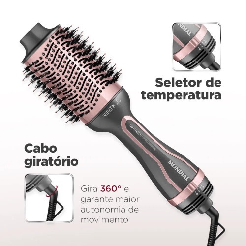 Escova secadora 1200W 3 em 1 Grey Rose Keratin - ES-11-BI 110V/220V Escova secadora 1200W 3 em 1 Grey Rose Keratin - ES-11-BI 110V/220V