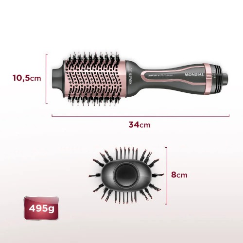 Escova secadora 1200W 3 em 1 Grey Rose Keratin - ES-11-BI 110V/220V Escova secadora 1200W 3 em 1 Grey Rose Keratin - ES-11-BI 110V/220V