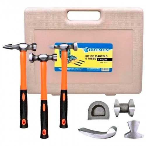 Jogo de martelo e tasso em ao 7 peas com maleta - 5623