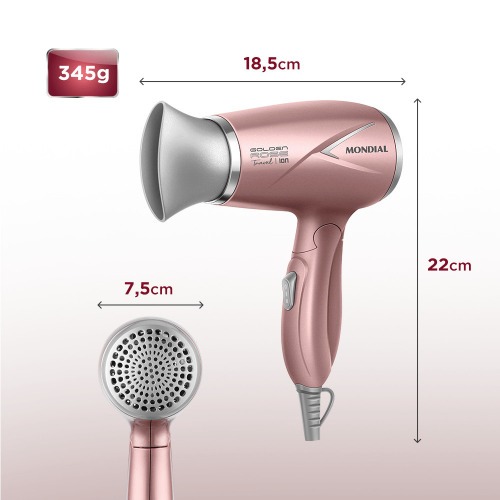 Secador de cabelo 1200 watts Golden rose travel - SC-47-GR  110V/220V