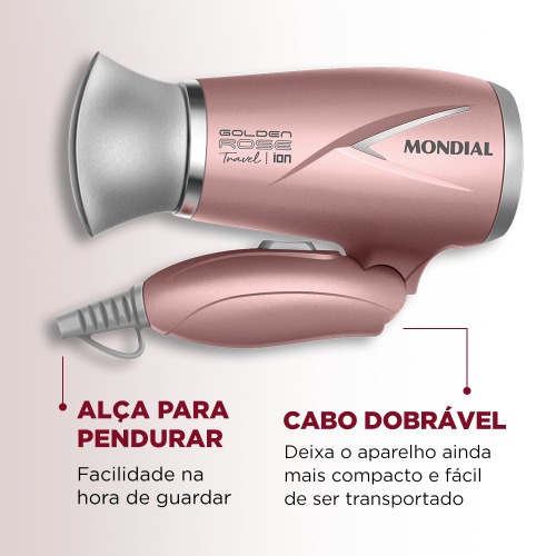 Secador de cabelo 1200 watts Golden rose travel - SC-47-GR  110V/220V