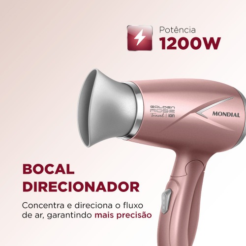 Secador de cabelo 1200 watts Golden rose travel - SC-47-GR  110V/220V