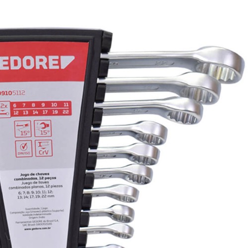 Jogo de chave combinada 6 a 22 mm ao cromo vandio com 12 peas - R09105112