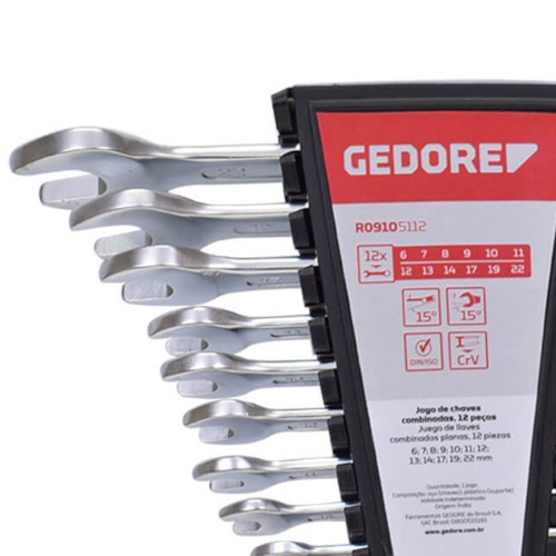 Jogo de chave combinada 6 a 22 mm ao cromo vandio com 12 peas - R09105112