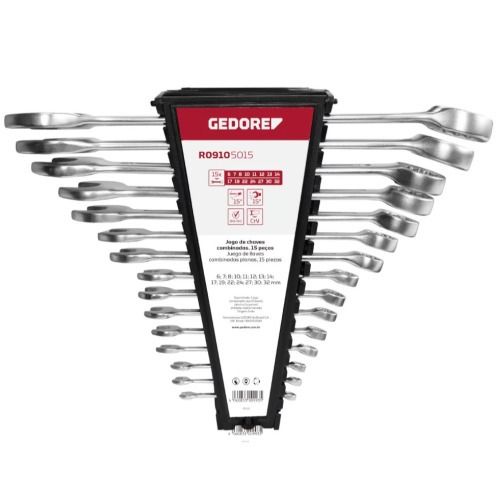 Jogo de chave combinada 6 a 32 mm aço cromo vanádio com 15 peças - R09105015 Jogo de chave combinada 6 a 32 mm aço cromo vanádio com 15 peças - R09105015