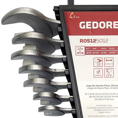 Jogos de chave fixa 6 a 32mm aço cromo vanádio com 12 peças R05125012 Jogos de chave fixa 6 a 32mm aço cromo vanádio com 12 peças R05125012