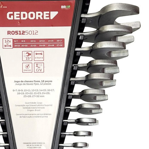 Jogos de chave fixa 6 a 32mm aço cromo vanádio com 12 peças R05125012 Jogos de chave fixa 6 a 32mm aço cromo vanádio com 12 peças R05125012