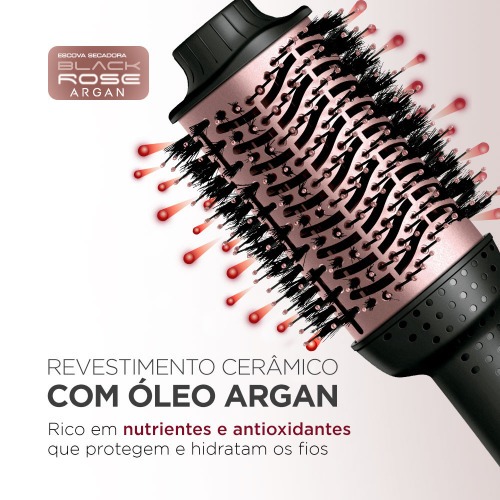 Escova secadora 1200W 3 em 1 Black Rose Argan - ES-14  110V