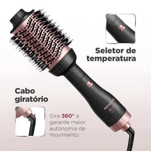 Escova secadora 1200W 3 em 1 Black Rose Argan - ES-14  110V